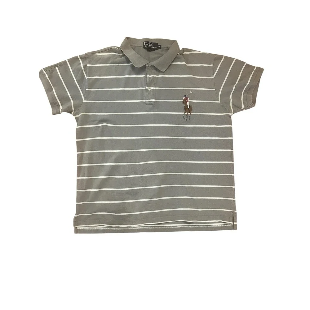 Polo Ralph Lauren Men's Striped Polo Shirt - Size 3XL - 100% Cotton Gray & White